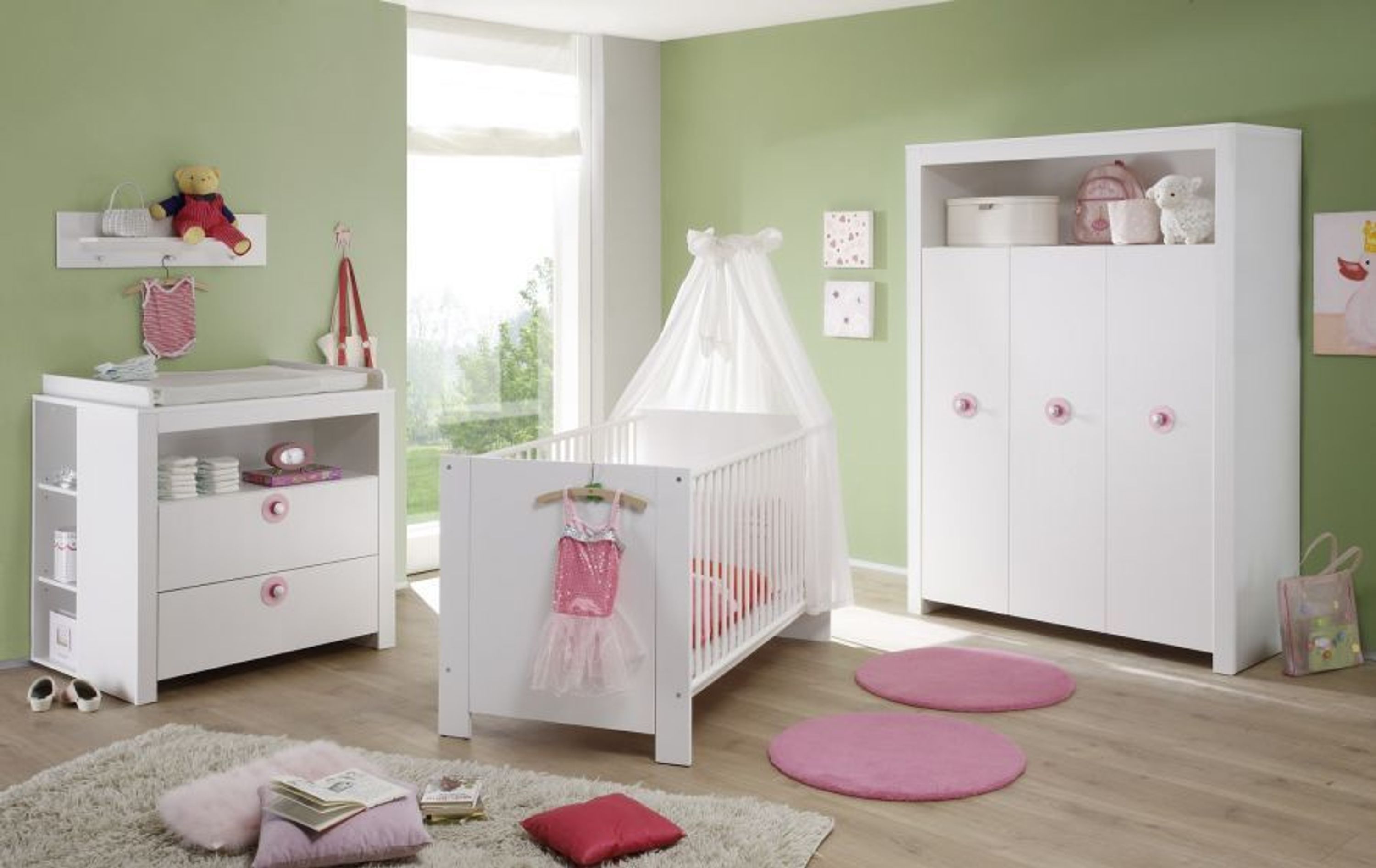 Babyzimmer komplett Set Olivia wei 223 5 teilig Applikationen rosa mit 